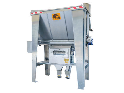 Hopper with rotary drum separator
